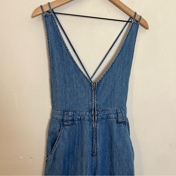 FREE PEOPLE- Wide-Leg Strappy Back Denim Overalls Boho Festival Night Out - Picture 4 of 11